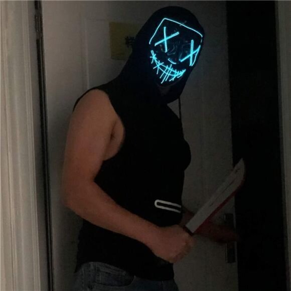 BLUE Halloween Mask LED Light UP Festival Cosplay Costume Masquerade Parties - Picture 3 of 5